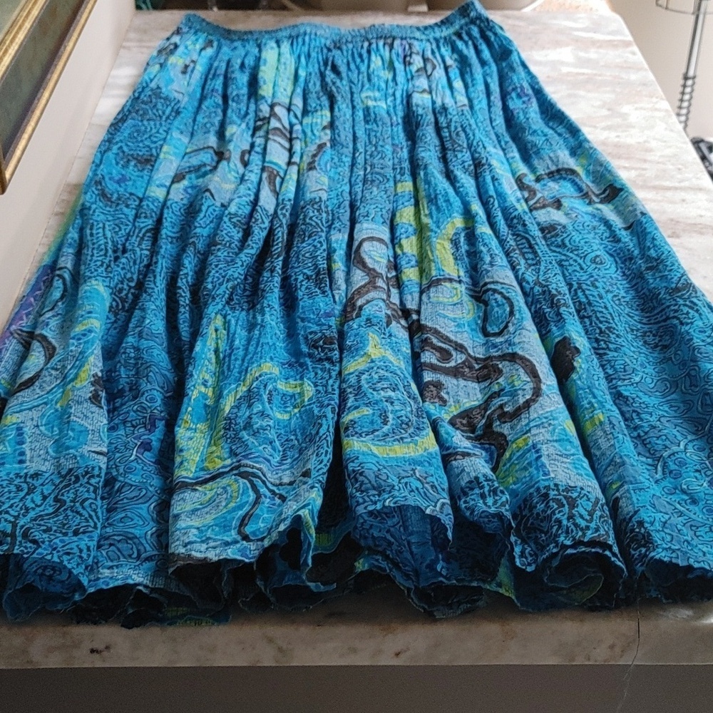 SUDHA Cotton Full Skirt Elastic Waist in Blue Size M - Picture 12 of 13